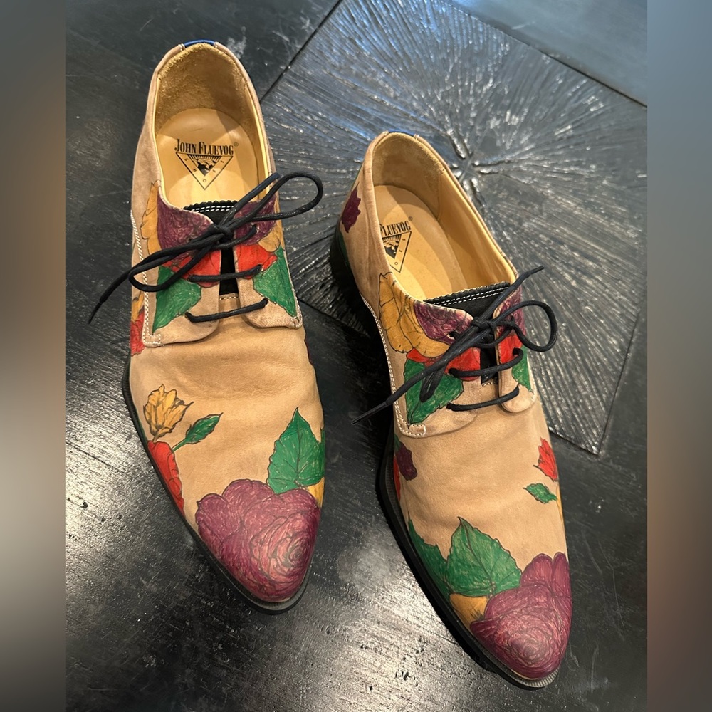 Fluevog Leather Lace-Ups Floral Pattern Looks Handpainted